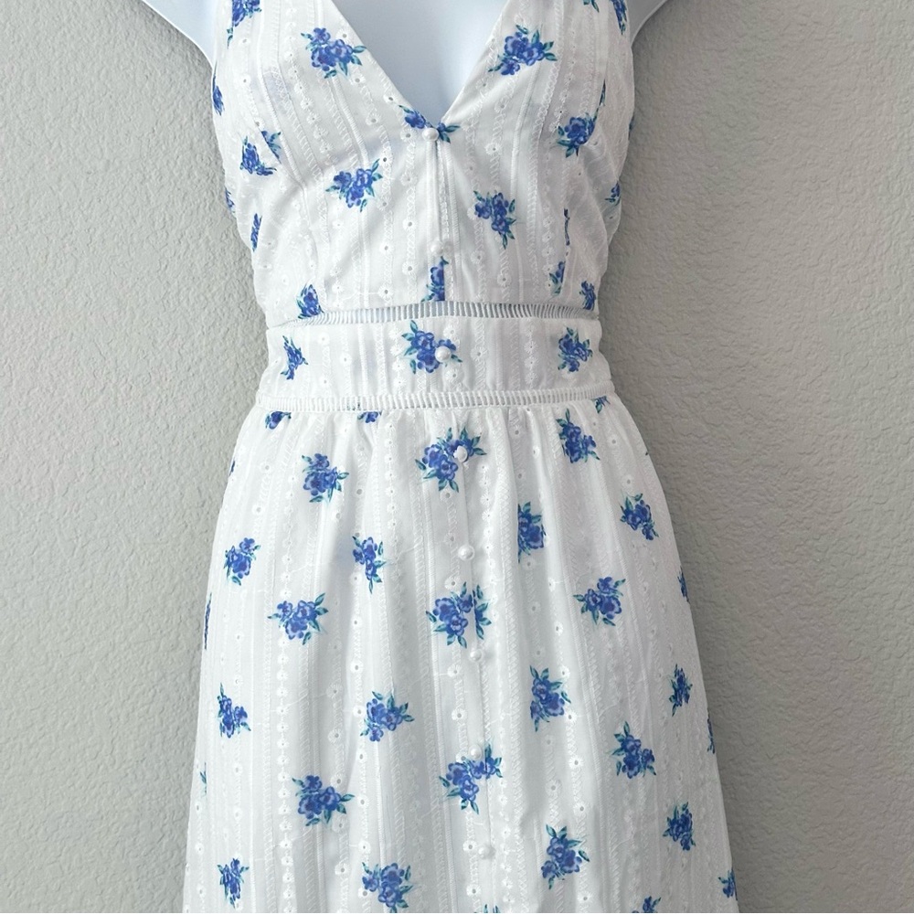 Floral Blue and White Embroidered Maxi Dress - Picture 2 of 11